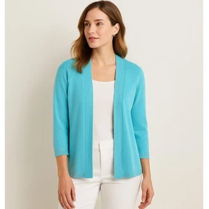 Talbots 100% Linen Open Front Cardigan Aqua Blue Size XL Lightweight Summer - Picture 1 of 9