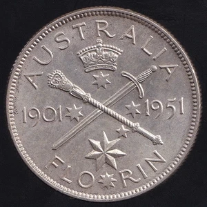 Australia 1951(m) Un Florín 2/- (Jubileo) - Sin Circular - Imagen 1 de 3