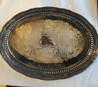 "Bandeja de almacenamiento o servicio ovalada chapada en plata Oneida vintage 10,75"" X 14,75""" Foto 1 de 4