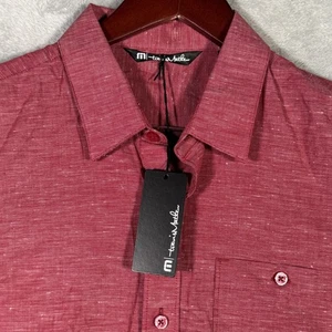 Travis Mathew Shirt Mens Small Red Short Sleeve Button Up Pocket Studebaker - Picture 1 of 9