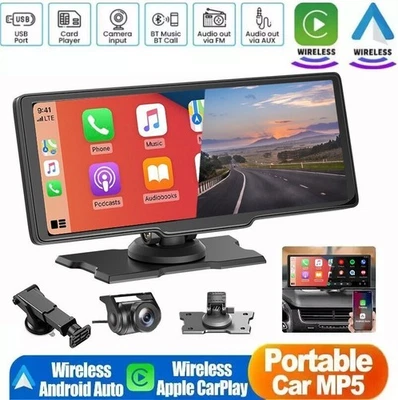 10.26" Zoll Tragbarer Wireless Apple CarPlay Android Auto Autoradio DVR + Kamera - Bild 1 von 4
