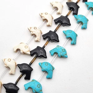 Carved Dolphin Turquoise Howlite Beads 20x12mm – 15" Strand (18pcs) Zuni Style - Picture 1 of 23