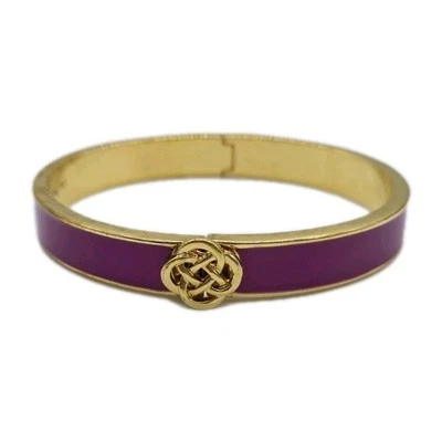 Stella & Dot Raspberry Enameled Celtic Knot Hinge Bangle Bracelet Gold tone OSFM - Image 1 of 4