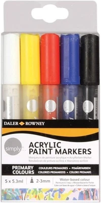 Daler Rowney Simply Acrylic Paint Marker - 2mm - Assorted Pack of 5 - Image 1 of 2