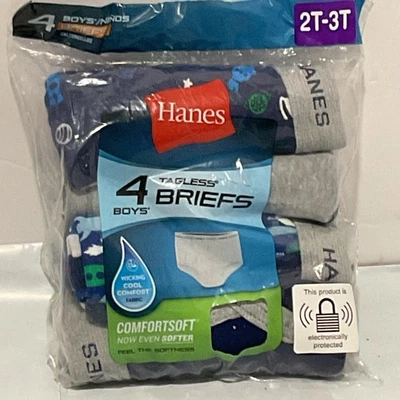 Boys Hanes Tagless Briefs 2T-3T 4 Pack Wicking Cool Comfort Cotton - Image 1 of 2