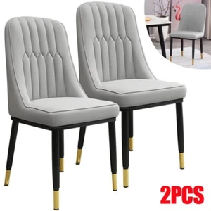 🔥 Dining Chairs Set of 2 Pcs Modern Faux Leather Chrome Metal Legs Home Kitchen - Picture 1 of 12