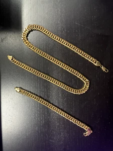 Miami Cuban Link Chain HEAVY 18k or 14k Gold Plated with bracelet - Picture 1 of 3