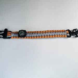 Paracord Survival Bracelet + Whistle Compass / Orange Gray Outdoor Camping - Picture 1 of 3