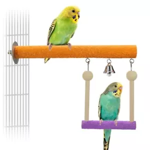 Bird Perch Swing Bell Toy Chew Grinding Claw Trim Beak For Parrot Parakeet Cocka - Picture 1 of 7