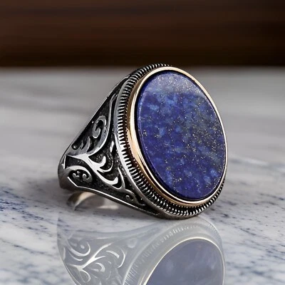 Lapis Lazuli Gemstone Men's Ring in 925 Sterling Silver Turkish Jewelry All Size - Image 1 of 4