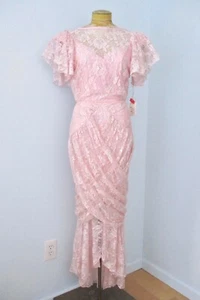 NOS Vtg 80s Pink Silver Sparkle Lace Draped Mermaid Dress Formal Ball Gown 10 - Picture 1 of 9