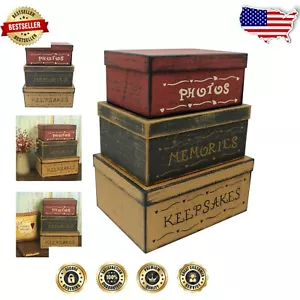 Rustic Vintage Nesting Boxes Set - Sturdy Cardboard Keepsake Storage (3 Pack) - Picture 1 of 7