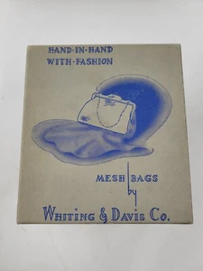 Vintage Whiting & Davis Co Silver Mesh Bag With Mirror In Original Box - Picture 1 of 16