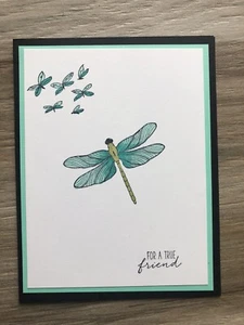 Card Set Of 4 Stampin Up Dragonfly Garden FRIEND Hand Colored W/Spectrums - Picture 1 of 1