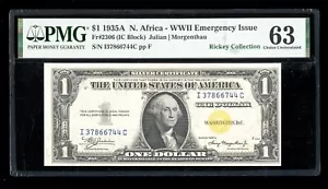 DBR 1935-A $1 North Africa Silver Fr. 2306 IC Block PMG 63 Serial I37866744C - Picture 1 of 2
