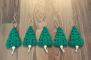 Crochet Granny Square Tree Shape Ornaments-5 Total- Green with a wood bead - Picture 1 of 3