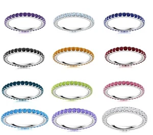 Full Eternity 2MM Round Multi Gemstone 925 Sterling Silver Women Wedding Ring - Picture 1 of 28