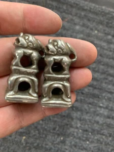 2Pcs Wonderful Tibetan Silver Hand Made *Beast* Seal Pendants - Picture 1 of 7