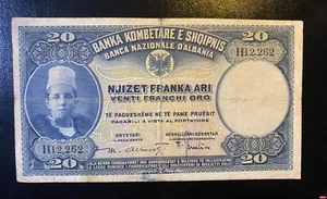Albania, 20 Franka Ari, P-3a, 1926, BANCA NAZIONALE D’ALBANIA, VF + - Picture 1 of 2