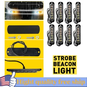 8x 6 LED Strobe Light Bar Car Truck Flashing Warning Hazard Beacon Amber/White - Picture 1 of 13