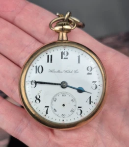 Antiguo reloj de bolsillo Hamilton Watch Co 17J 1904 como está 16s cara abierta níquel 972 - Imagen 1 de 15