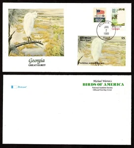 1989 Fleetwood/Audubon Birds First Day Cover - Georgia - Great Egret - Picture 1 of 1