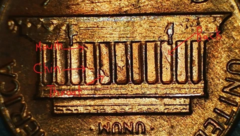 1985 Lincoln Memorial Cent with Reverse Die Clash of Lincoln's Face in Memorial Cover