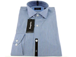 Camisa de vestir Esquire azul amarillo a rayas calce ajustado 100 % algodón sin planchar 15 34/35 - Imagen 1 de 3