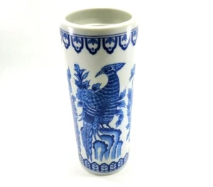Vintage Style Blue and White Porcelain Birds Pheasants Floral Vase Cylindrical - Picture 1 of 12