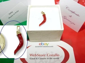 Anhänger aus Italien in Gold 18k 750 und rote Koralle HorN Edelstein Cornicello Italian - Bild 1 von 4