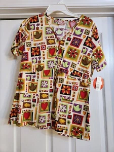 White Cross Medical Top Womens Size Small  Floral Print Colorful. NWT! A18 - Picture 1 of 5
