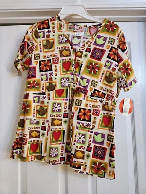 White Cross Medical Top Womens Size Small  Floral Print Colorful. NWT! A18 - Image 1 of 4