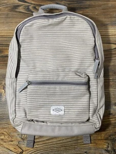 Fossil Canvas Backpack Light Gray w/ White Stripes Laptop Pocket Quality Crafted - Picture 1 of 13