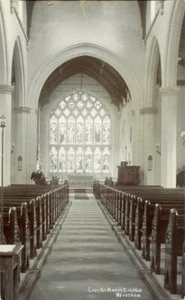 REAL PHOTO POSTCARD OF ST. MARY'S CHURCH INTERIOR, WAREHAM, DORSET BY WALTER COX - Picture 1 of 2