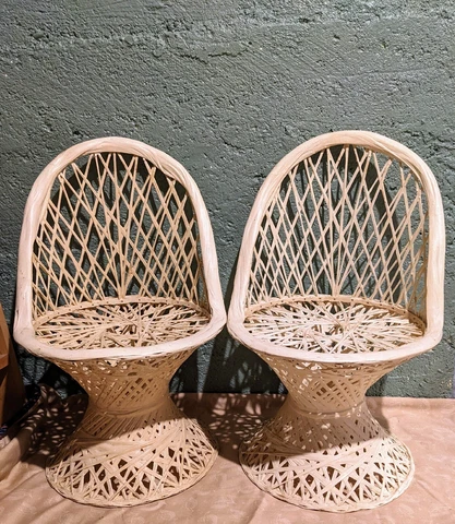 Russel Woodard Woven Fiberglass Children's Chairs Vintage PAIR Cover