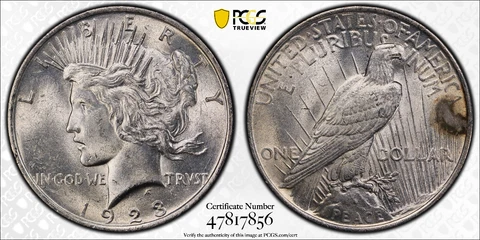 1923 P Peace Silver Dollar PCGS UNC Detail Protected by Gold Shield &TrueView Cover