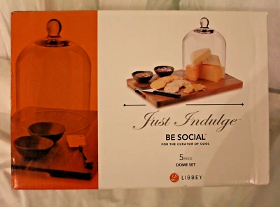 Libbey 5-Piece Cheese Board Serving Set: Glass Dome, Wood Server, Knife & Bowls - Image 1 of 4