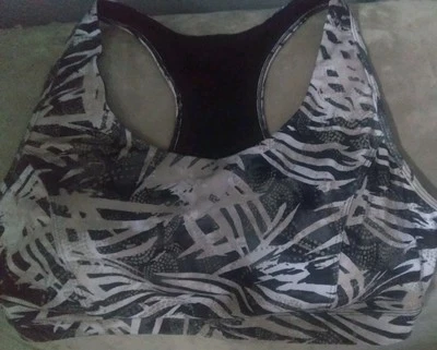 Tek Gear Beige White Print Racer Back Sports Bra Size 2X   - Изображение 1 из 4