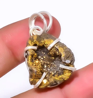 Кулон из стерлингового серебра 925 пробы с титановым золотым агатом Drusy 1,37 дюйма A317 - Изображение 1 из 4