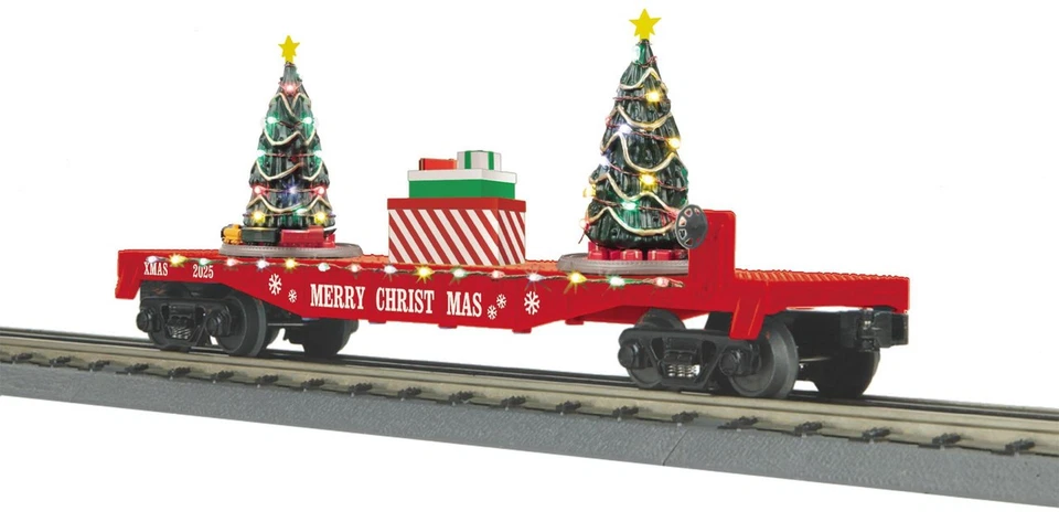 MTH 3076942 O RailKing Christmas Flat Car with Lighted Christmas Trees - Image 1 of 1