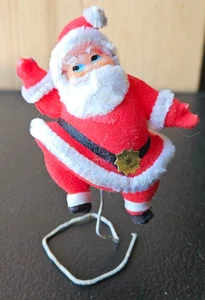 DANCING SANTA FLOCKED CHRISTMAS DECORATIVE FIGURE. WIRE STAND ATTACHED. JAPAN - Picture 1 of 9