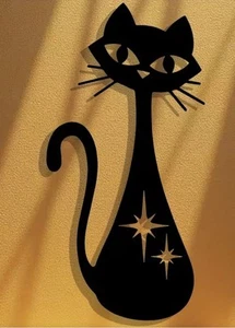 Arte de pared de metal MCM gato atómico negro con diseño Starburst - Imagen 1 de 3