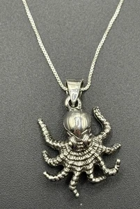 New Condition 18" Sterling Silver Octopus Pendant Necklace 925 - Picture 1 of 11