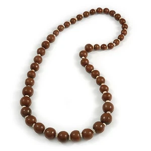 Lange abgestufte Holzperlenkette in braun/ natur/ 74 cm lang - Bild 1 von 4
