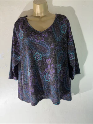 Womens M&S Marks&spencer Plus Size Uk 22 Turquoise Mix 3/4 Sleeve Stretch Blouse - Image 1 of 4
