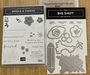 Stampin’ Up Needle & Thread Stamps 148724 & Needlepoint Elements Dies 148541 NEW - Picture 1 of 3