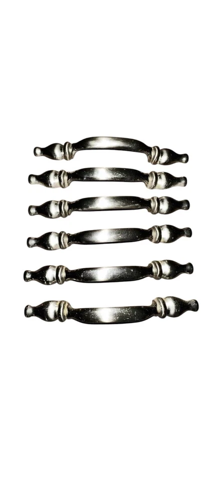 Lote 6 puxadores de gaveta de porta de armário 3” largura do furo níquel escovado 5” vintage - Imagem 1 de 4