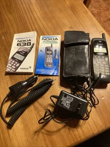 Vintage Nokia 638 Cellular Phone With Leather Case Manuals & 2 Chargers Untested - Picture 1 of 13