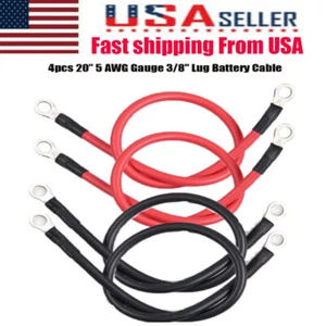 4pcs Battery Ground Cable 5AWG Battery Connection Cable Terminal Kit Copper Wire - Picture 1 of 11