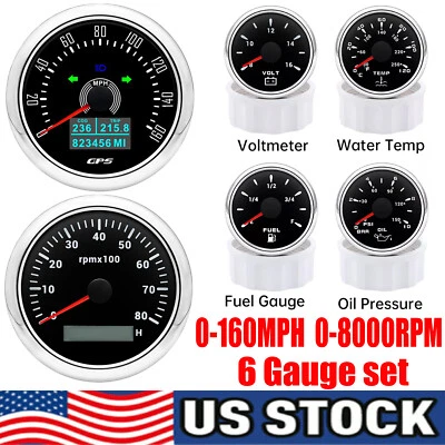 6 Gauge Set 85mm GPS Speedometer 160MPH Tachometer 8000RPM for Boat Car Truck US - Image 1 of 4